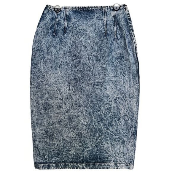 Fever Denim Pencil Skirt Women Distressed Acid Wash Button Closure Size Small - Picture 1 of 7